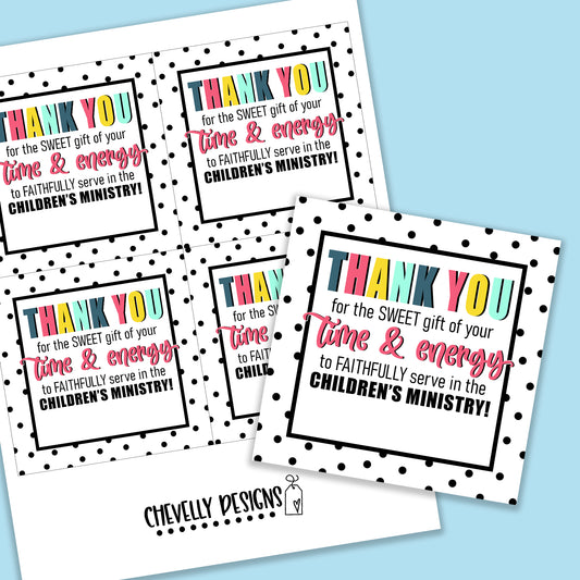 Printable Children's Ministry Appreciation Gift Tags, INSTANT DIGITAL DOWNLOAD