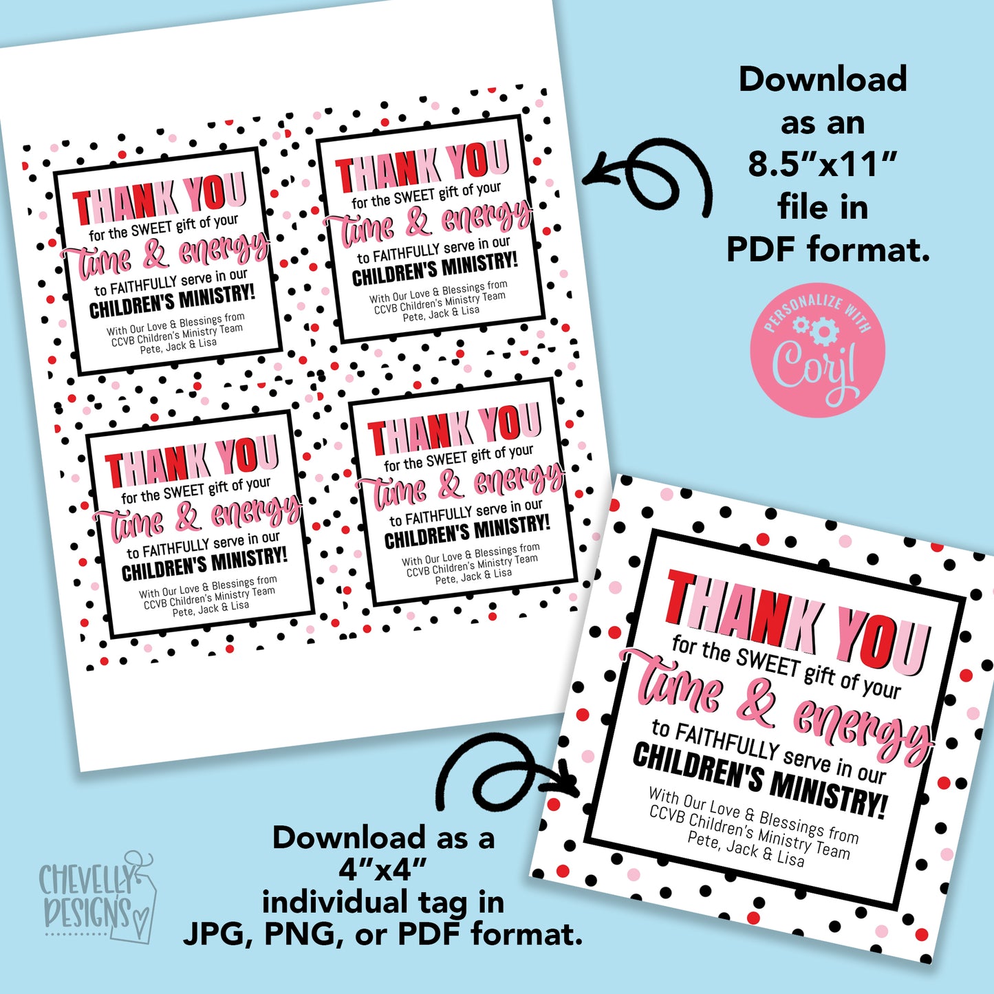 Editable - Children's Ministry Volunteer Appreciation Gift Tags - Valentine Cards - Printable Digital File