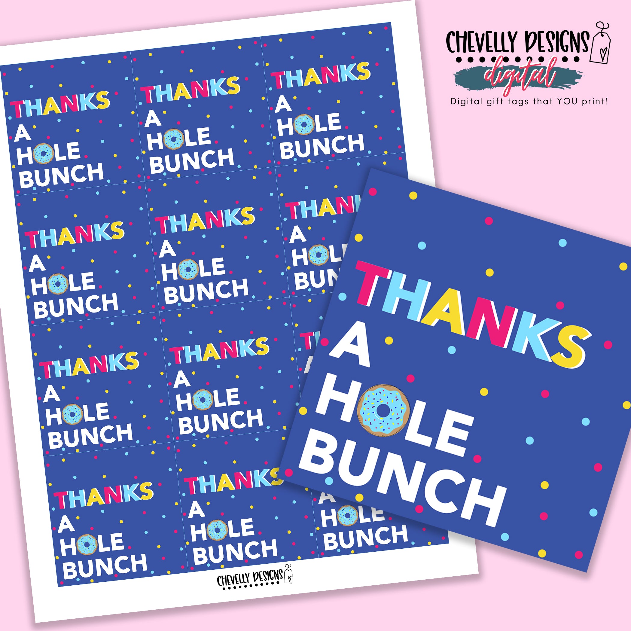Printable Thanks a Hole Bunch Donut Gift Tags INSTANT DOWNLOAD Digit