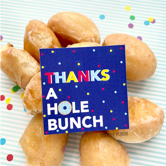 Printable Thanks a Hole Bunch Donut Gift Tags - INSTANT DOWNLOAD Digital Files