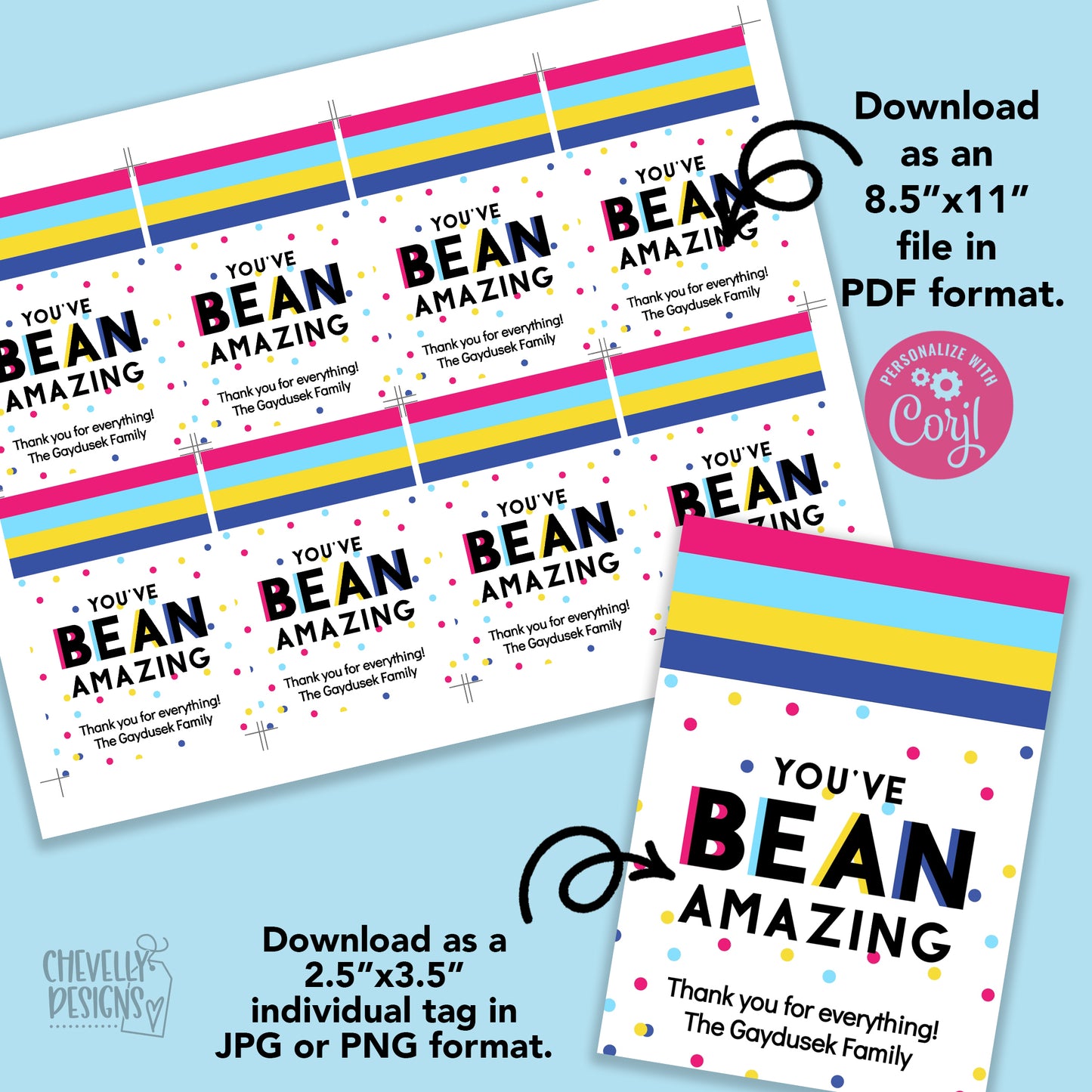 Editable - You've Bean Amazing - Jelly Bean Gift Tags - Printable Digital File