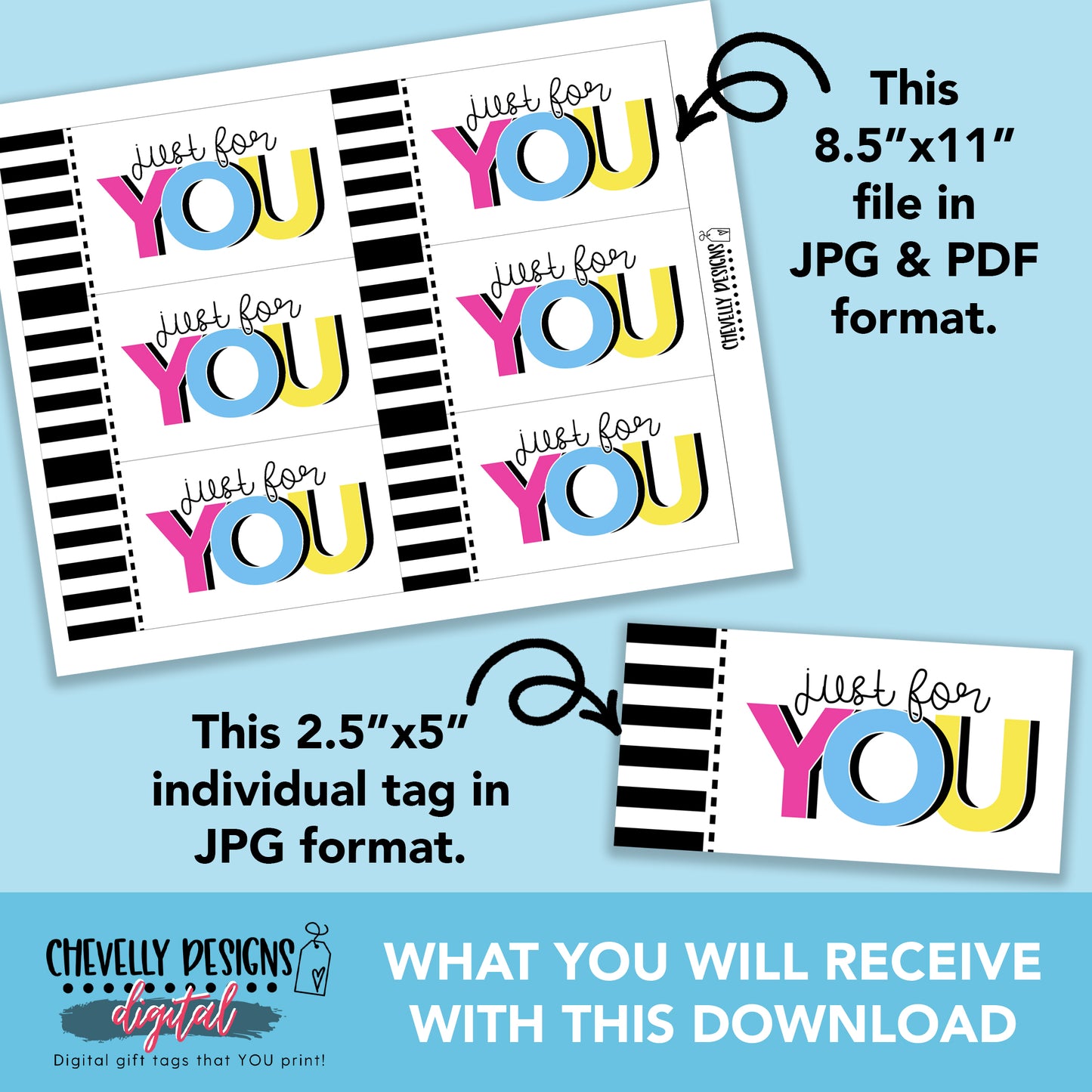 Printable - Just For You Gift Tags - DIGITAL FILE - HT279