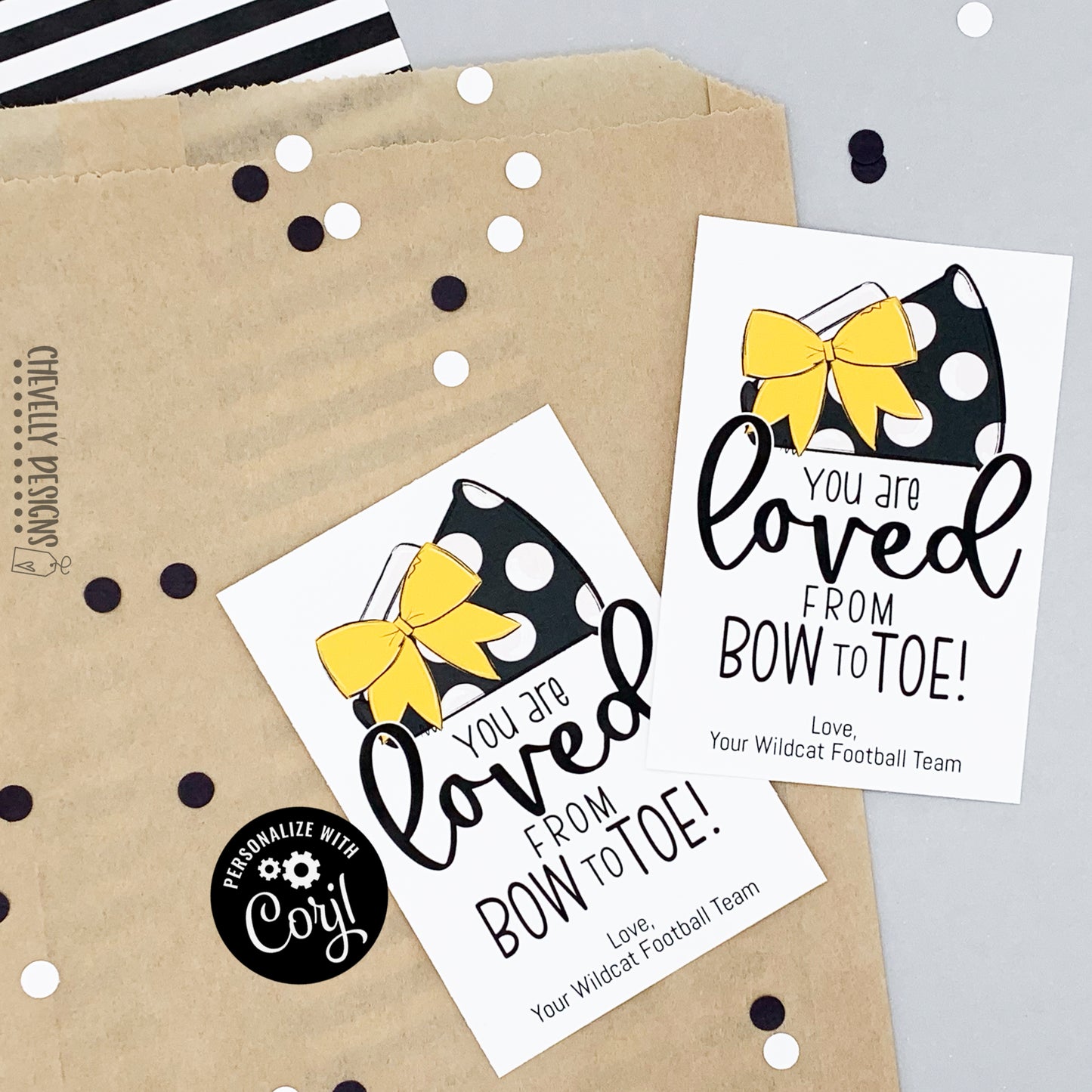 Editable - Gift Tags for Cheerleaders - Yellow Gold and Black Cheer Bow Megaphone - Printable Digital File