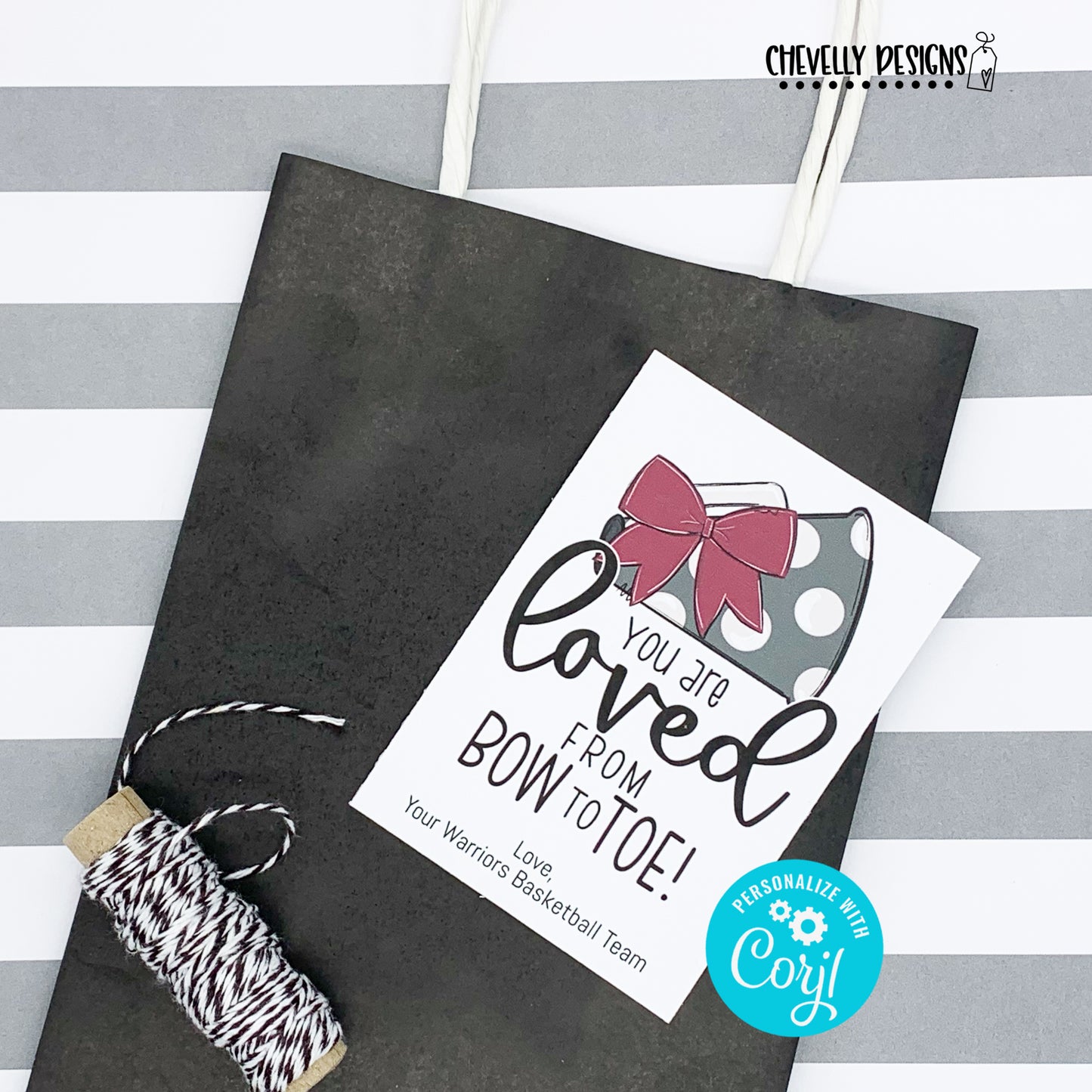 Editable - Gift Tags for Cheerleaders - Maroon and Gray Cheer Bow Megaphone - Printable Digital File