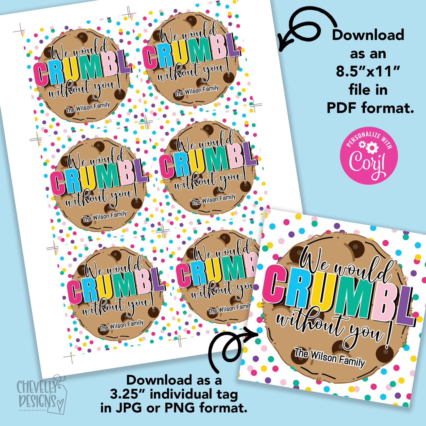 Editable - We Would Crumbl Without You Gift Tags - Cookie Appreciation Tags - Printable Digital File