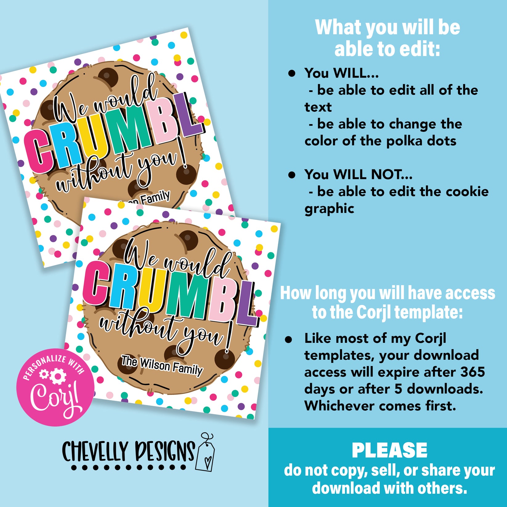 Editable - We Would Crumbl Without You Gift Tags - Cookie Appreciation 