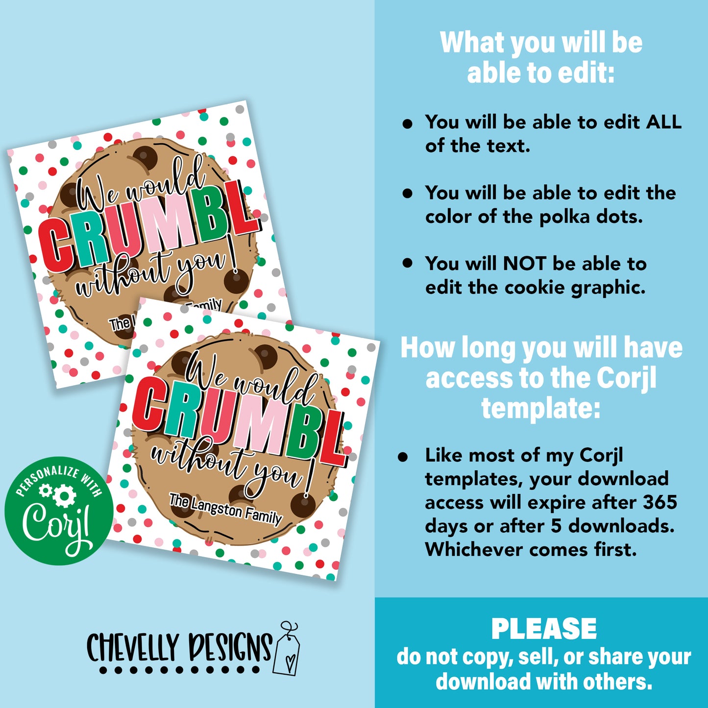 EDITABLE - We Would Crumbl Without You Christmas Gift Tags - Printable - Digital File