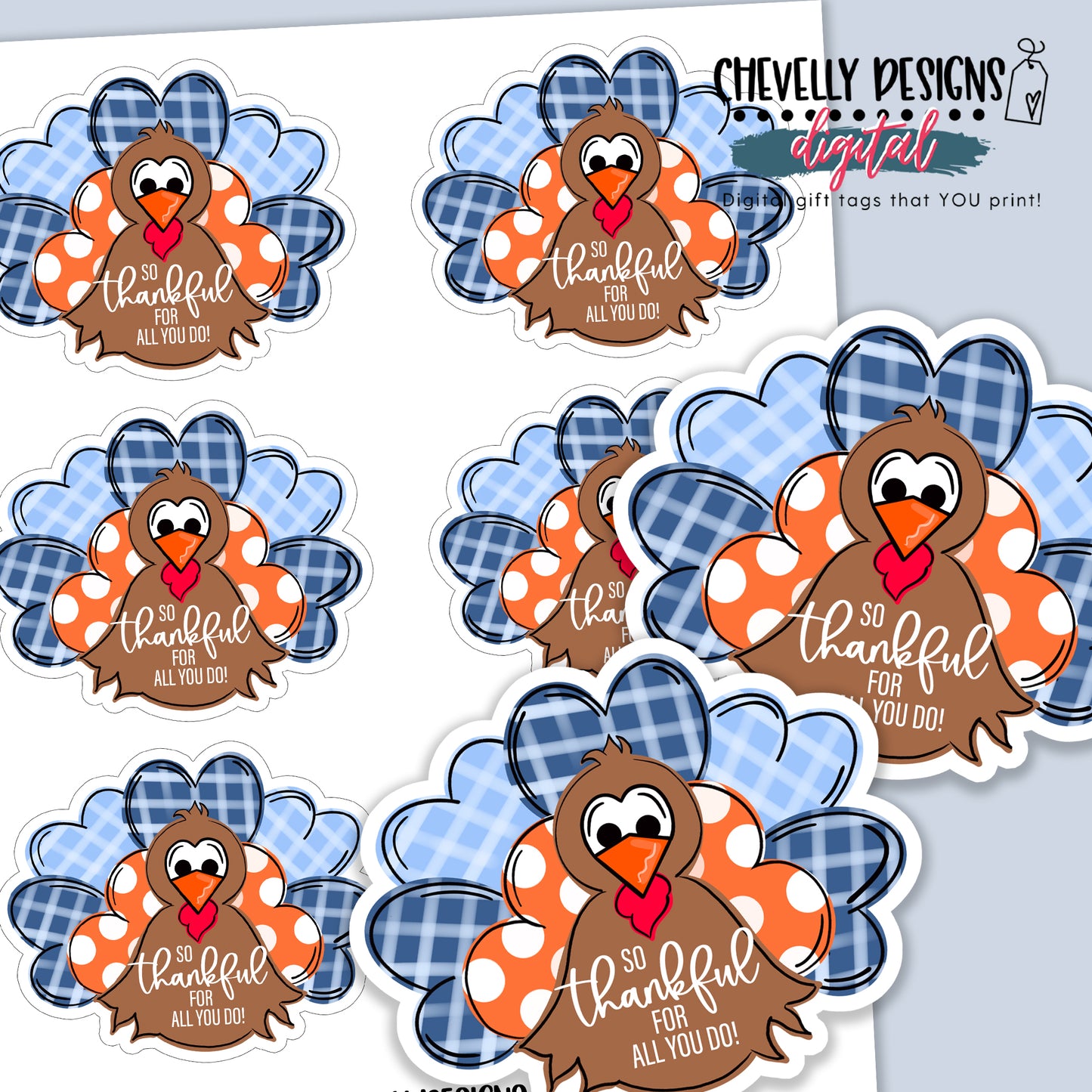 Printable - Thankful For You Turkey Gift Tags - DIGITAL FILE