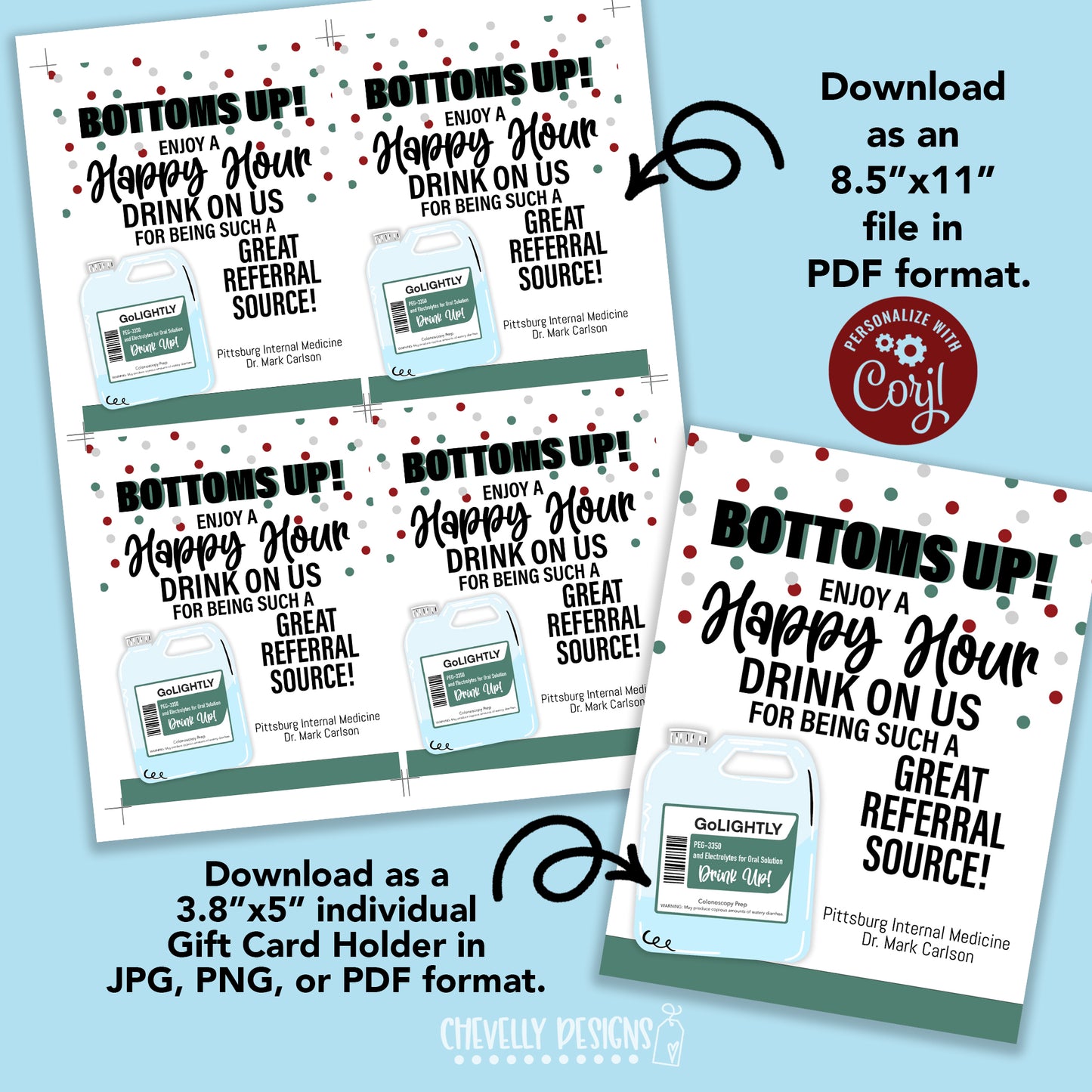 Editable - Bottoms Up - Internal Medicine - Colonoscopy Provider Referral Gift Tags - Printable Digital File
