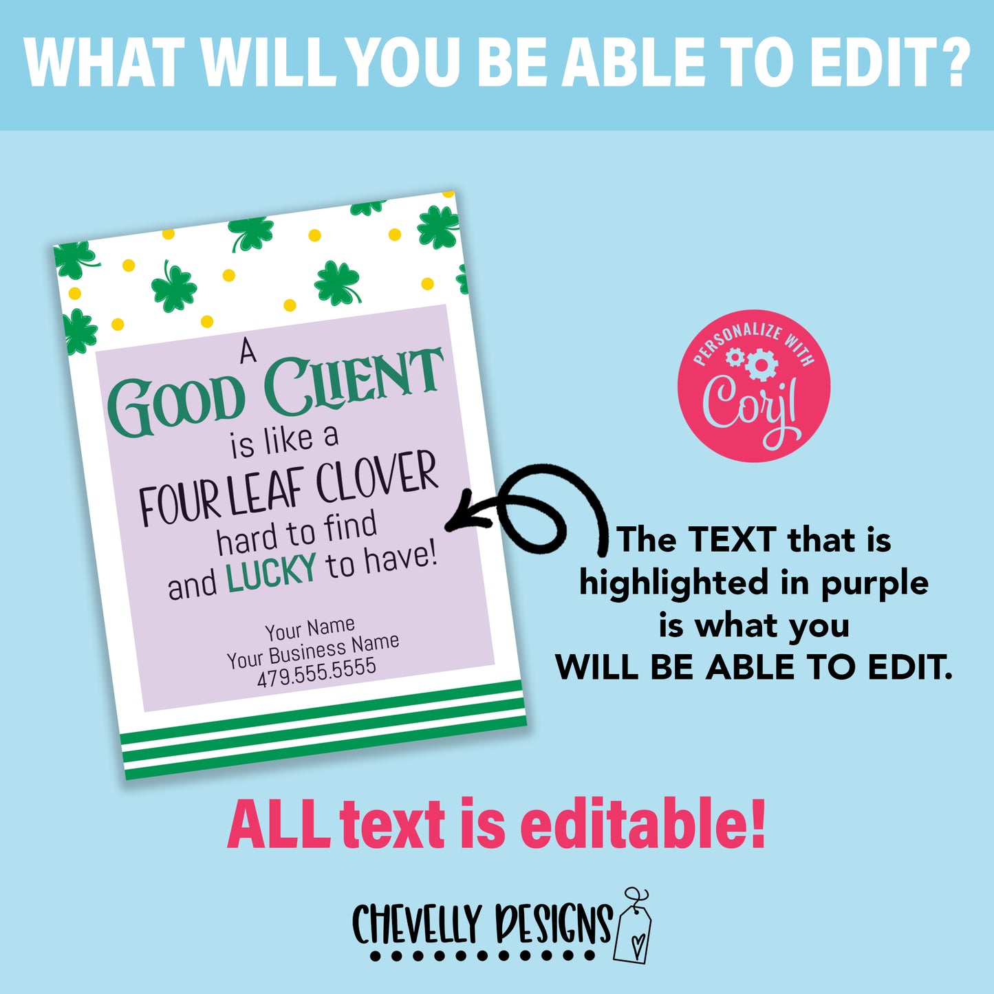 Editable - Four Leaf Clover - Client Appreciation Gift Tags - Printable Digital File