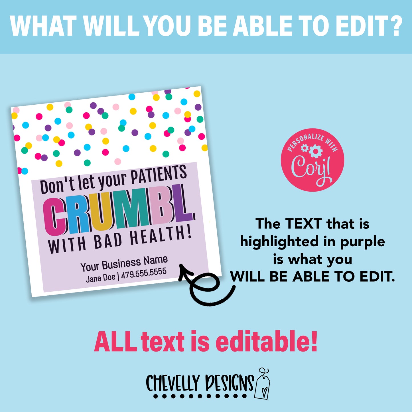 Editable - Don't Let Your Patients Crumbl with Bad Health - Business Gift Tags - Printable Digital File
