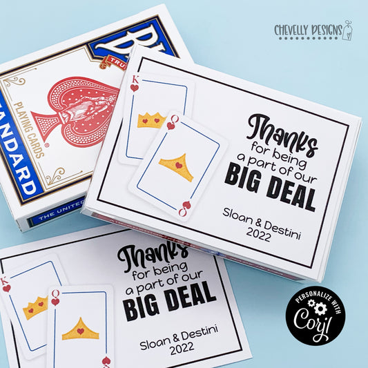 Editable - Thanks for Being a Part of our Big Deal - Printable Playing Cards Gift Tags - Digital File