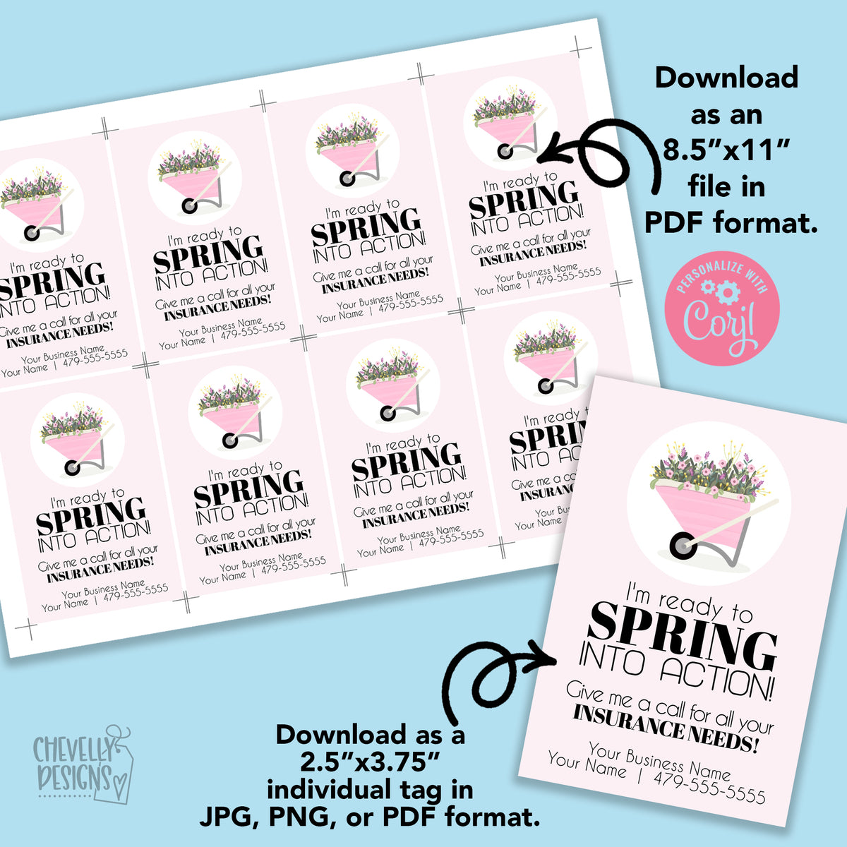 Spring Into Clean Tags Editable - I'm Ready to Spring Into Action - Referral Gift Tags - Prin ...