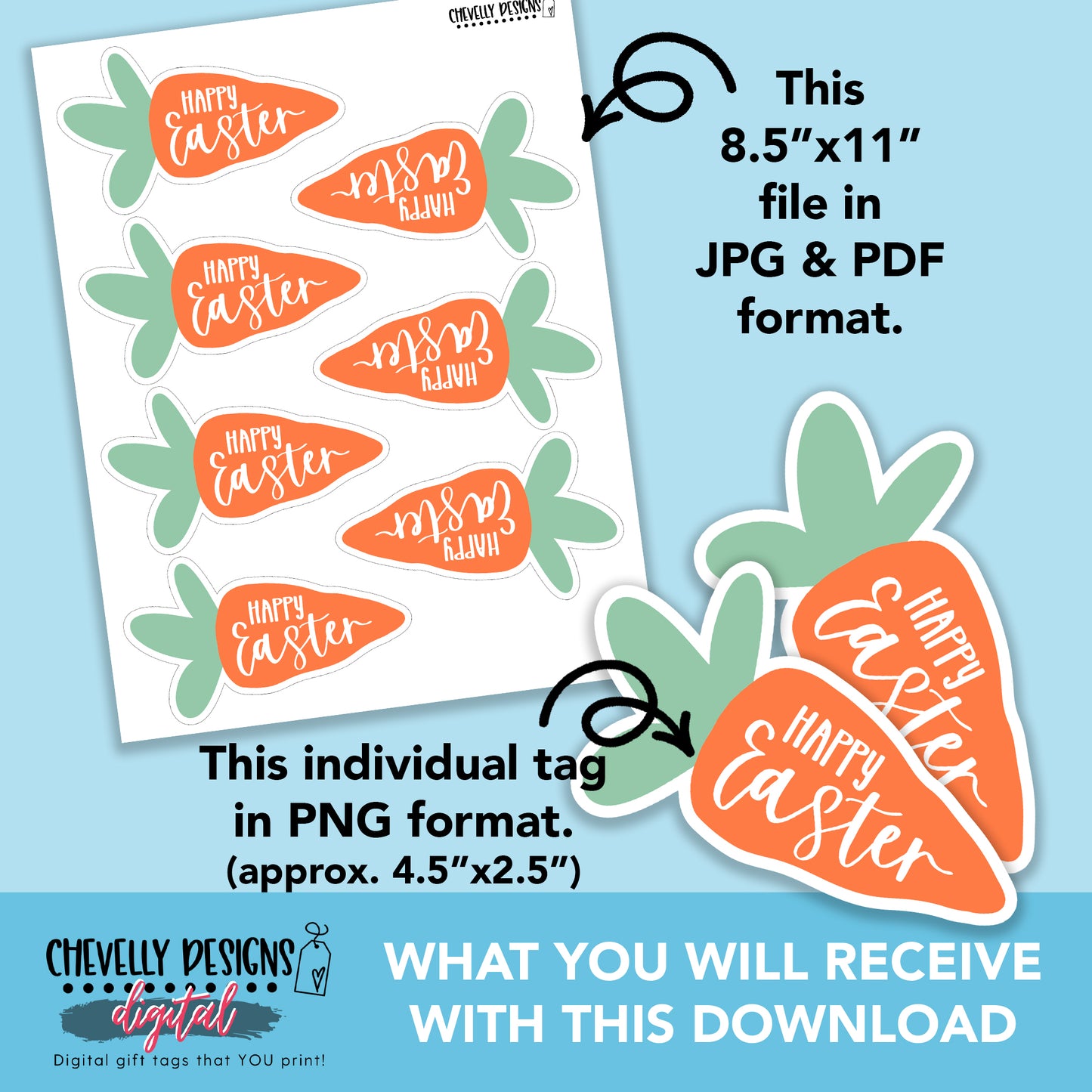 Printable - Happy Easter Carrot Shaped Gift Tags - DIGITAL FILE