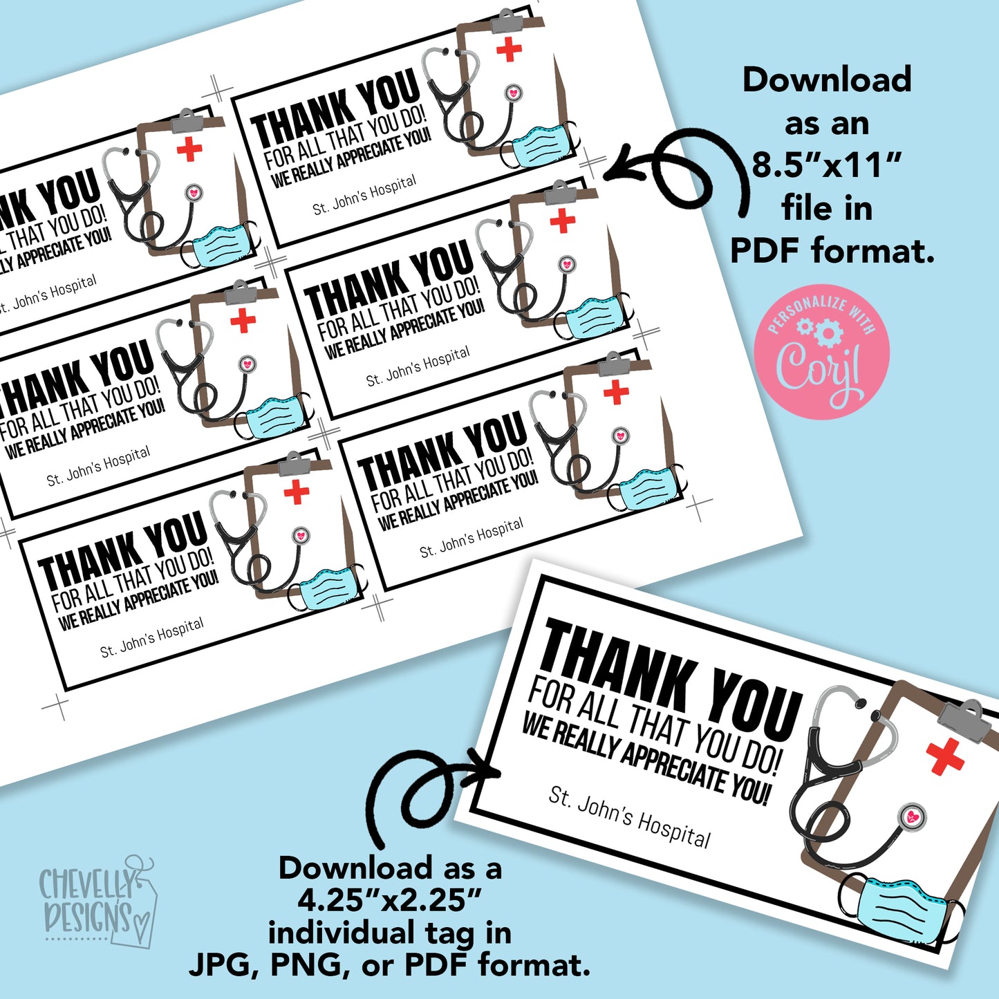 Editable - Doctor - Nurse - Medical Professional Appreciation Gift Tags - Printable Digital File