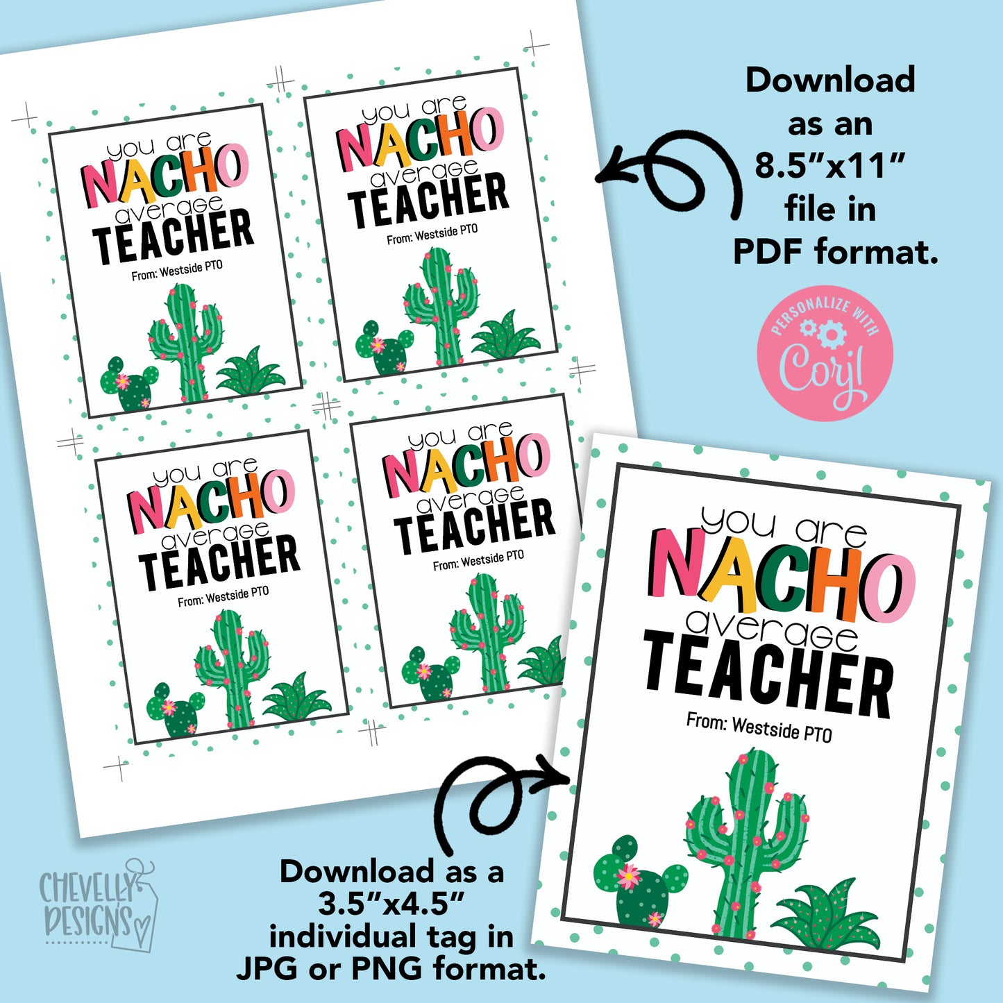 Editable - Nacho Average Teacher - Appreciation Gift Tags - Printable Digital File