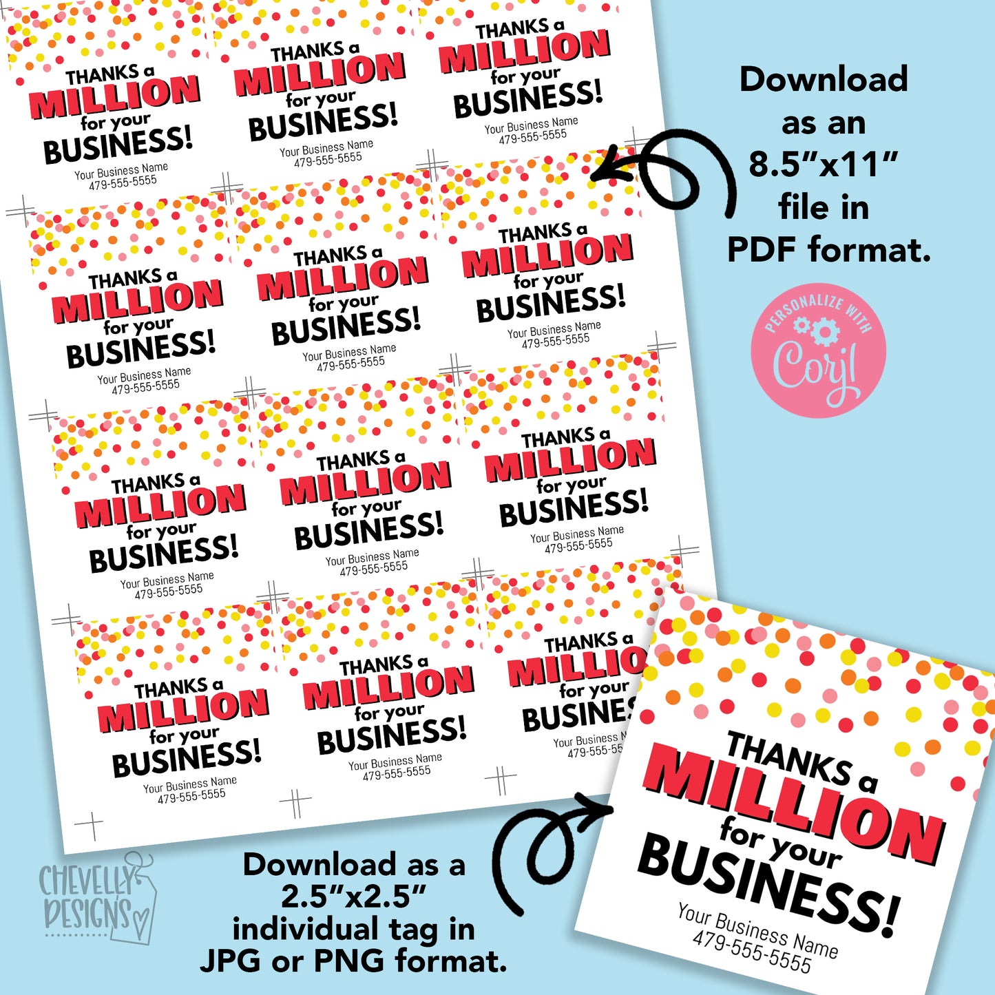Editable - Thanks a Million for Your Business - 100 Grand Referral Marketing Tags - Printable Digital File