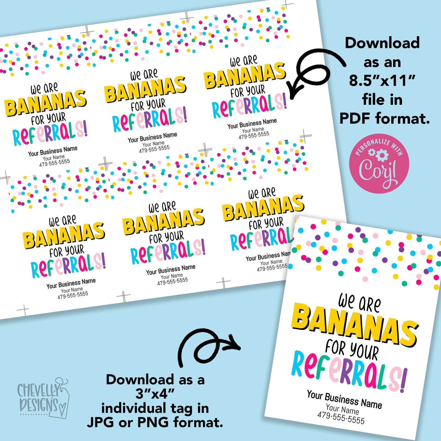 Editable - We Are Bananas for Your Referrals - Gift Tags for Business Marketing - Printable - Digital File
