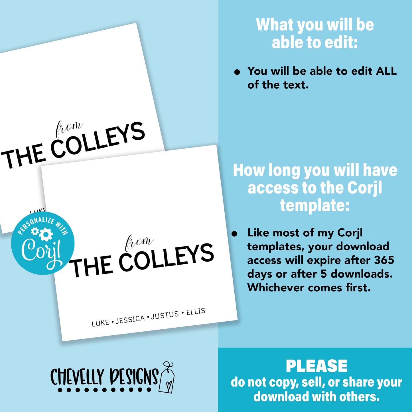 EDITABLE - Printable Family Name Gift Tags - Digital File