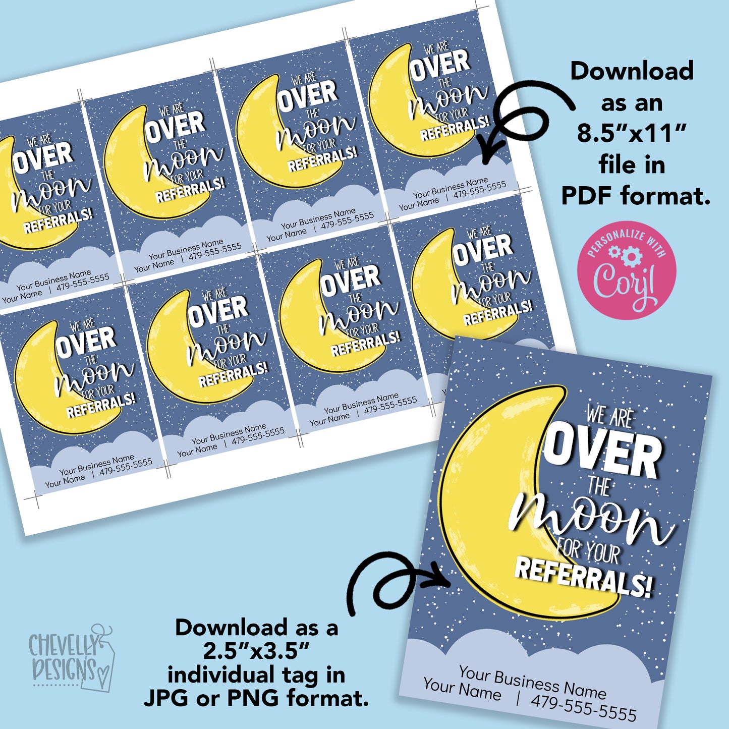 EDITABLE - We Are Over The Moon - Business Referral Gift Tags for Moon Pies - Printable Digital File