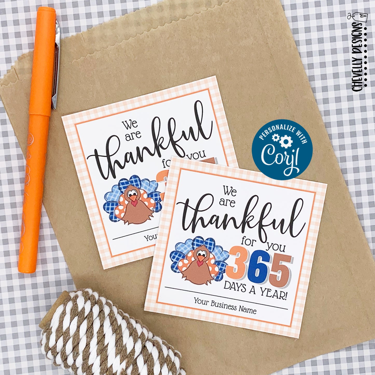 EDITABLE - Thankful for You 365 Days a Year - Thanksgiving Gift Tags for Calendars - Printable Digital File
