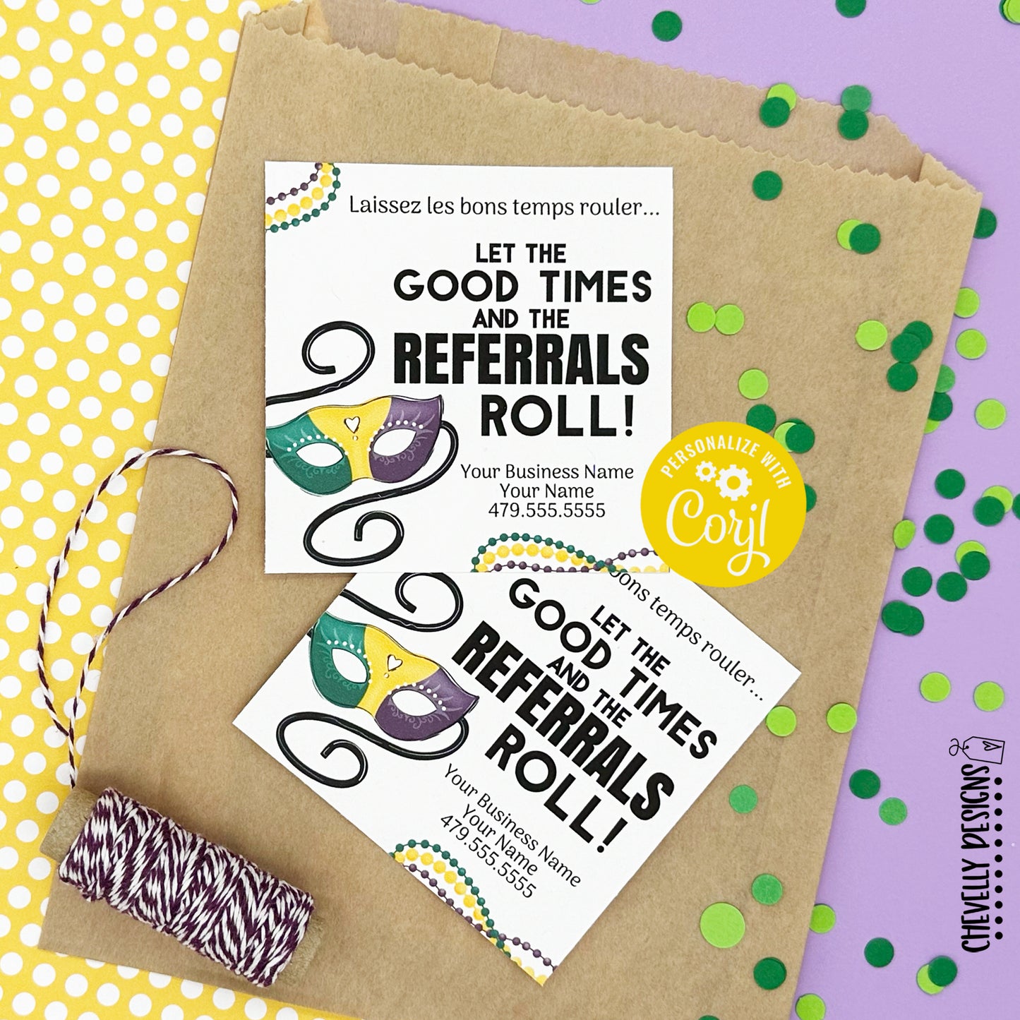 EDITABLE - Let the Good Times and Referrals Roll - Printable Mardi Gras Gift Tags - Digital File