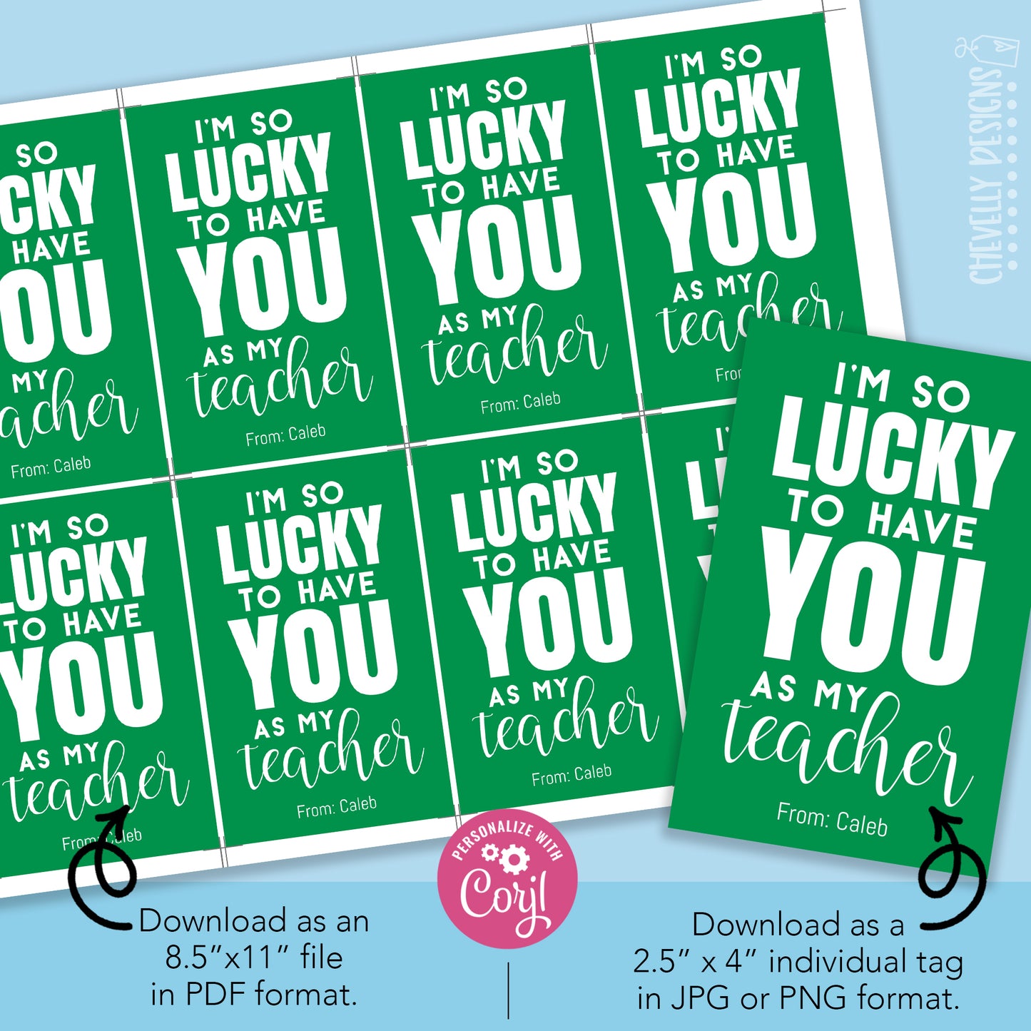 EDITABLE - I'm So Lucky To Have You As My Teacher - Printable St Patrick's Day Appreciation Gift Tags - Digital File