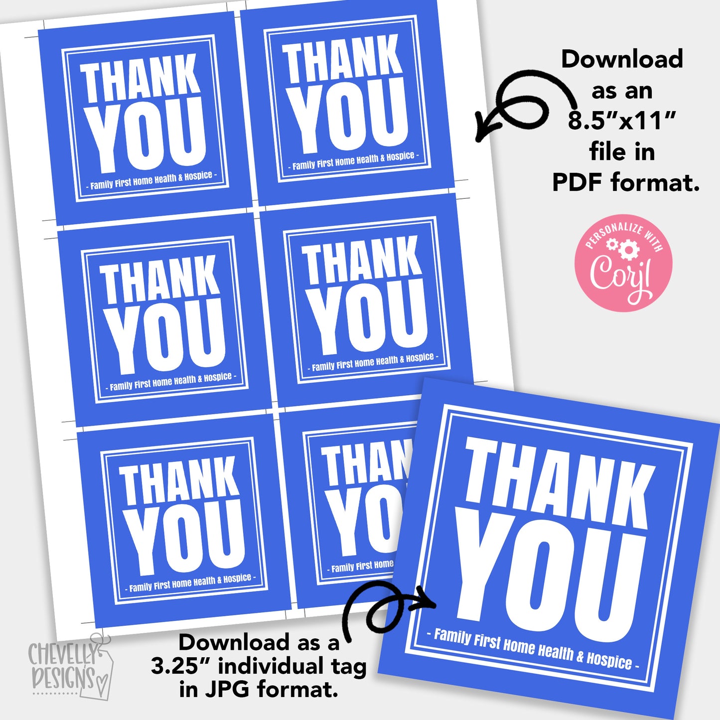 EDITABLE - Thank You Gift Tags - Printable Digital File