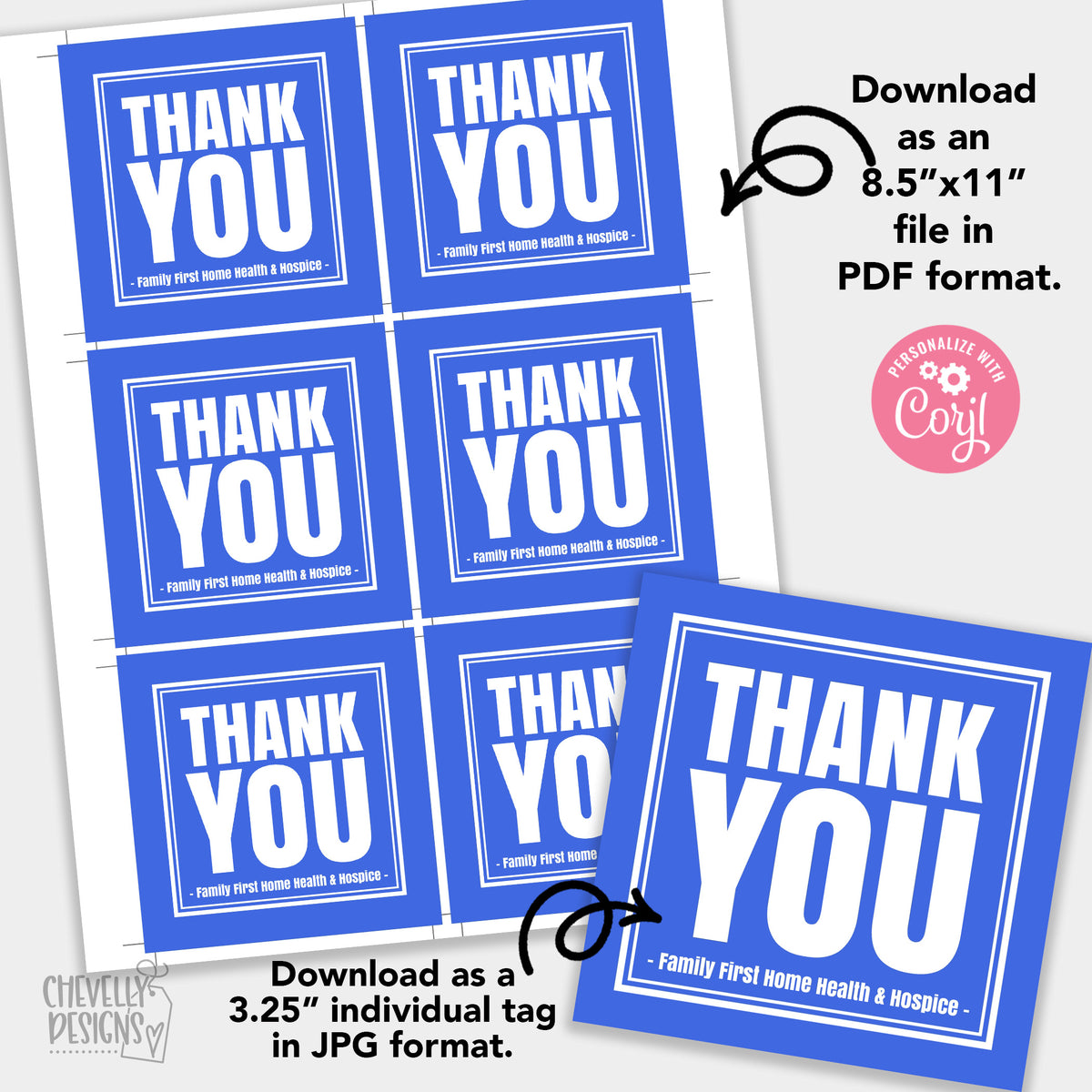 EDITABLE - Thank You Gift Tags - Printable Digital File – Chevelly Designs