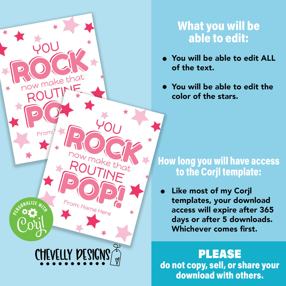 EDITABLE - You Rock Now Make That Routine Pop - Gift Tags for Cheerlea ...