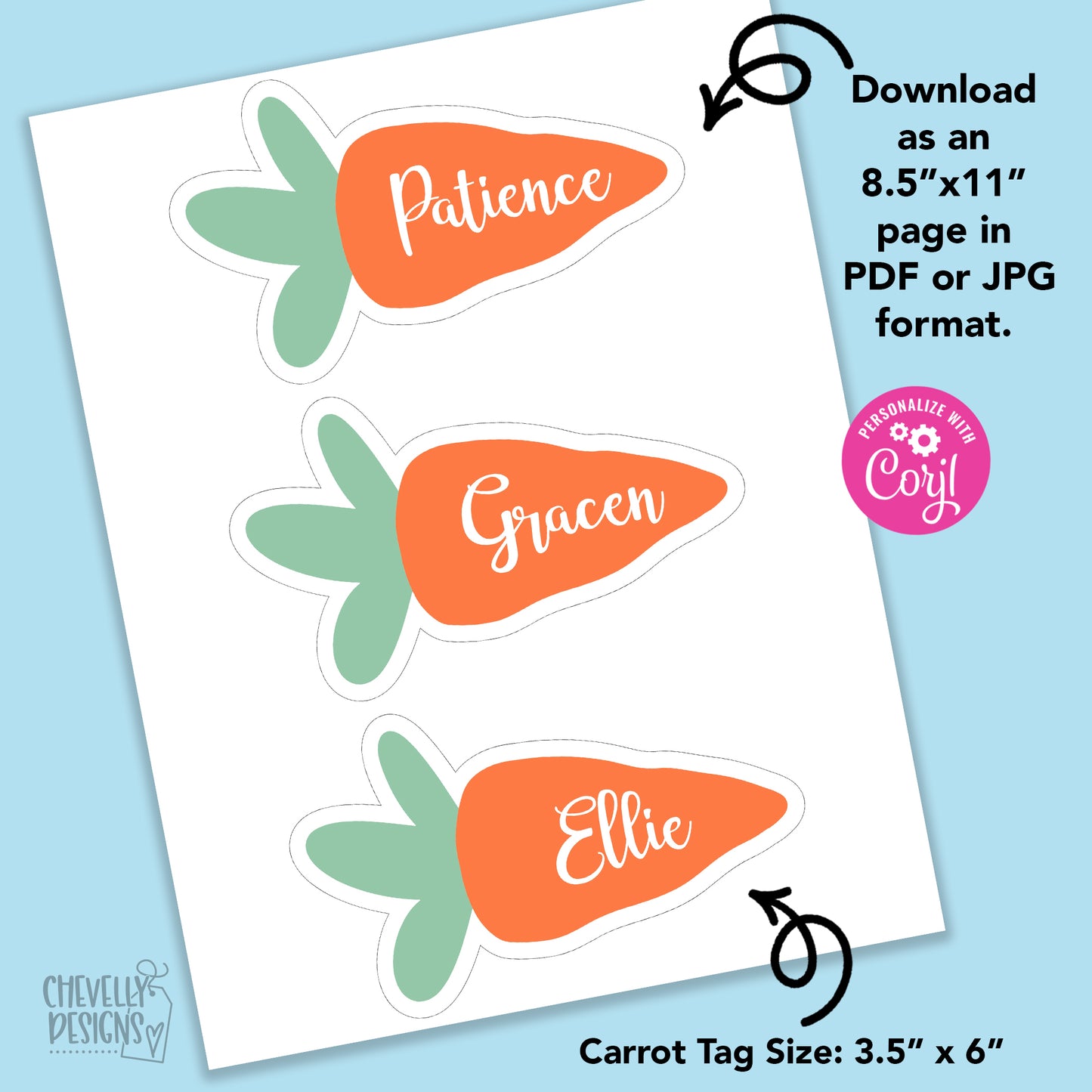 EDITABLE - Carrot Gift Tag with Editable Name - Easter Gift Tags - Printable Digital File