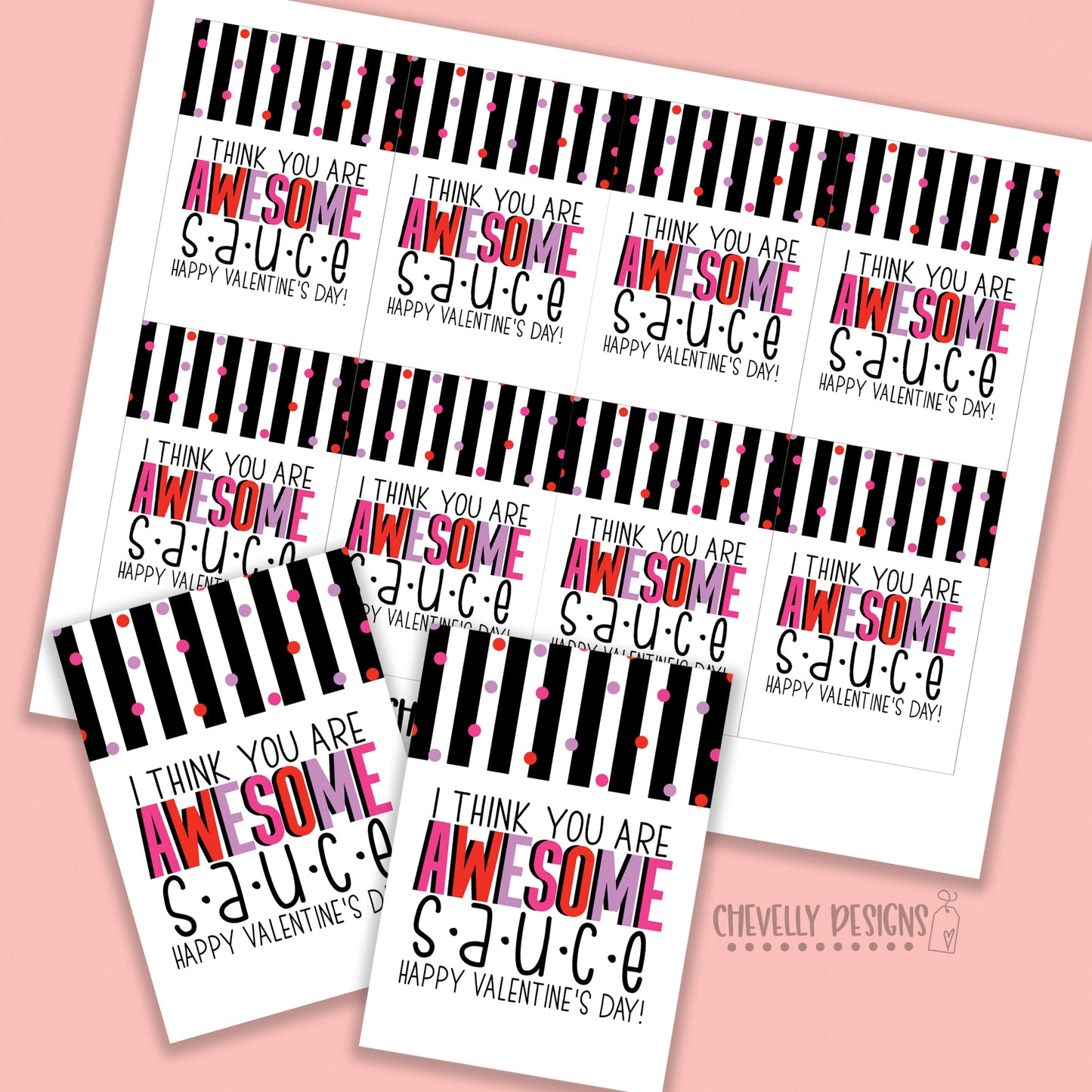 Printable Valentine's Day Cards - I Think You are Awesome Sauce >>>Instant Digital Download<<<