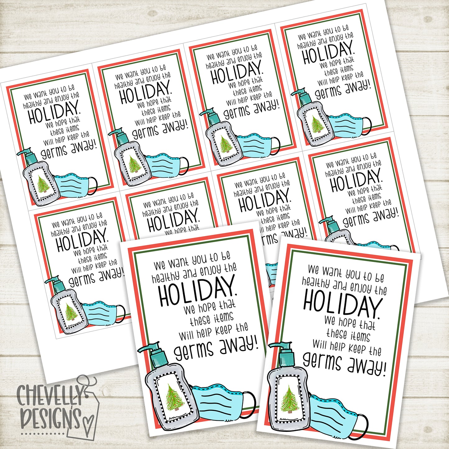 Printable Healthy Germ Free Holiday Gift Tags >>>Instant Digital Download<<<