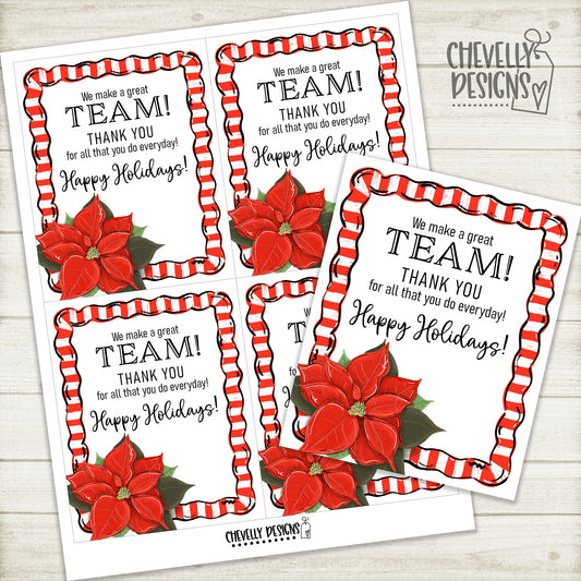 Printable Christmas Gift Tags - We make a Great Team with Poinsettia Frame >>>Instant Digital Download<<<