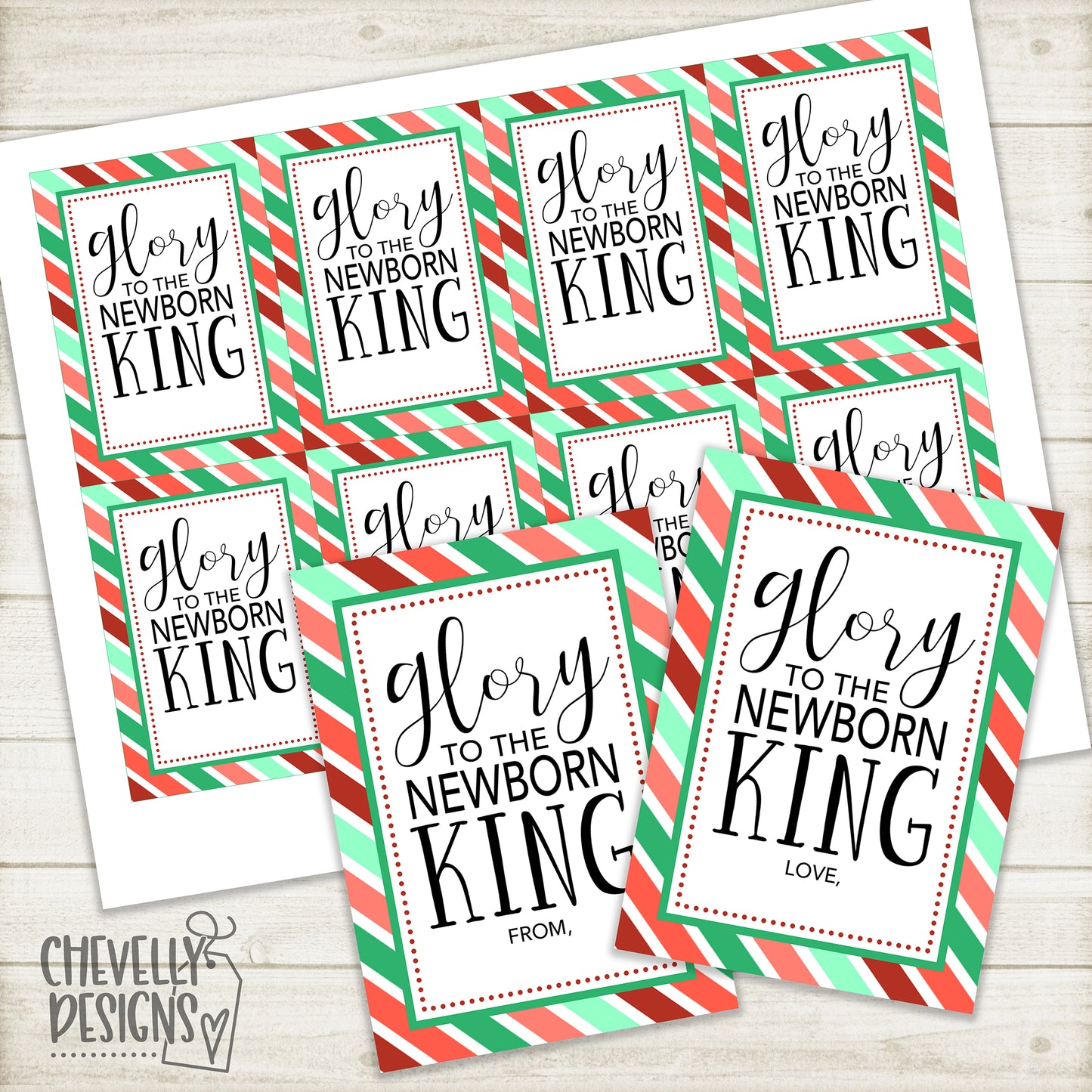 Printable Christmas Gift Tags - Glory to the Newborn King with Holiday Frame >>>Instant Digital Download<<<