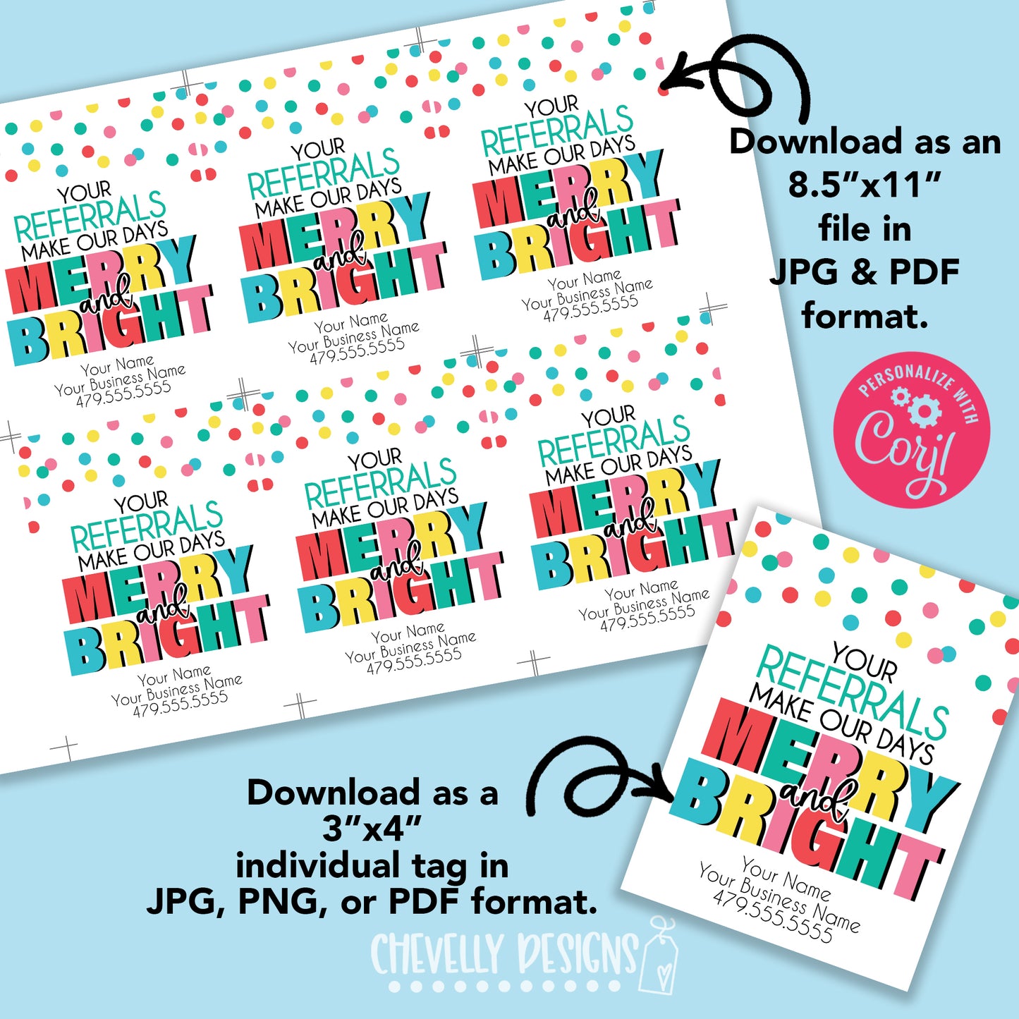Editable - Your Referrals Make Our Days Merry and Bright - Printable Gift Tags - Digital File