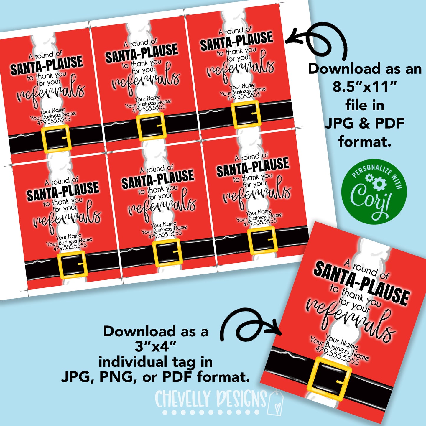 Editable - A Round of Santa Plause for Referral Gift Tags - Printable Digital File
