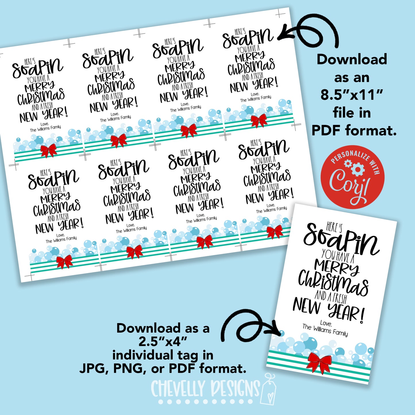 Editable - Soapin You Have a Merry Christmas and Fresh New Year - Soap Gift Tags - Printable Digital File