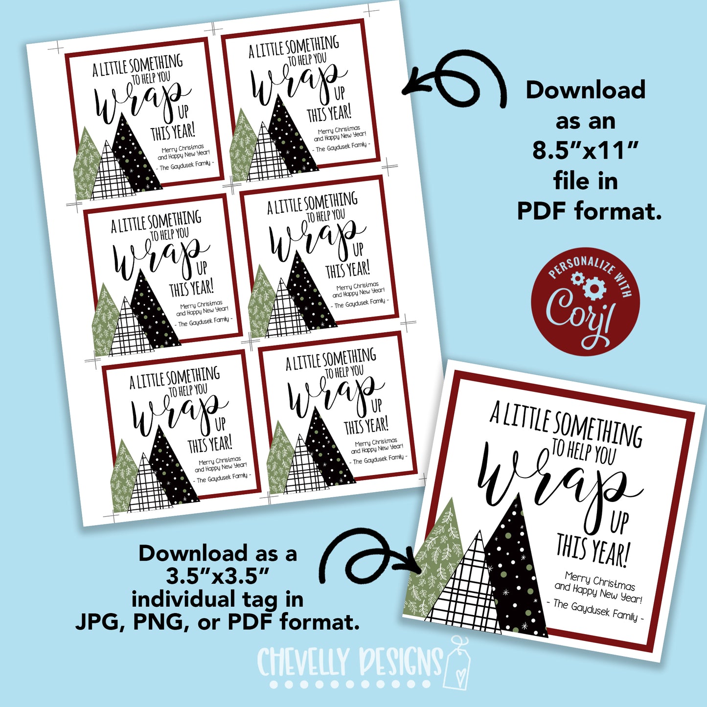 Editable - Wrap Up This Year - Christmas Gift Tags for wrapping paper - Printable Digital File