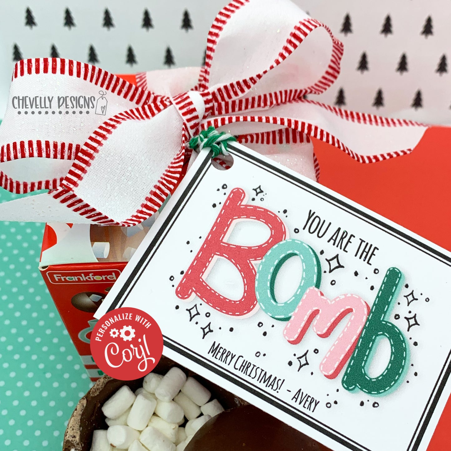 Editable - You are the Bomb - Hot Cocoa Bomb Christmas Gift Tags - Printable Digital File