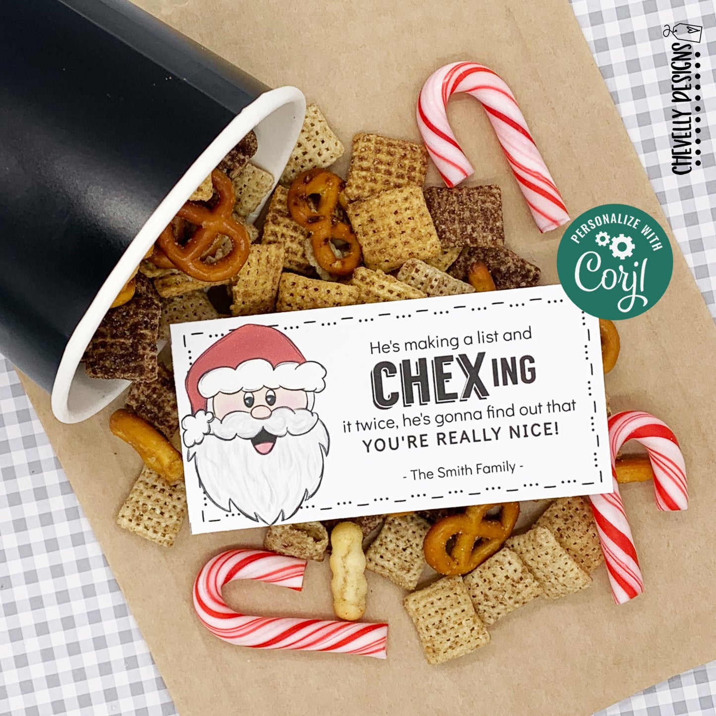 EDITABLE - He's Making a List and Chex-ing it Twice - Santa Gift Tags - Printable Digital File