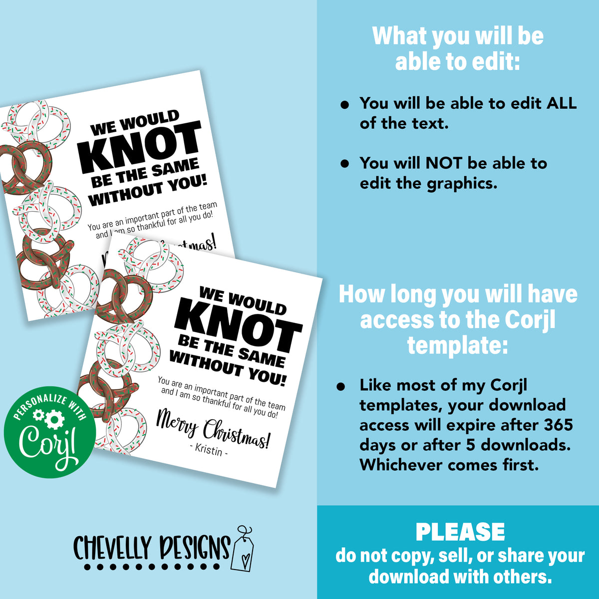 EDITABLE - We Would Knot be the Same - Christmas Pretzel Staff Gift Ta ...
