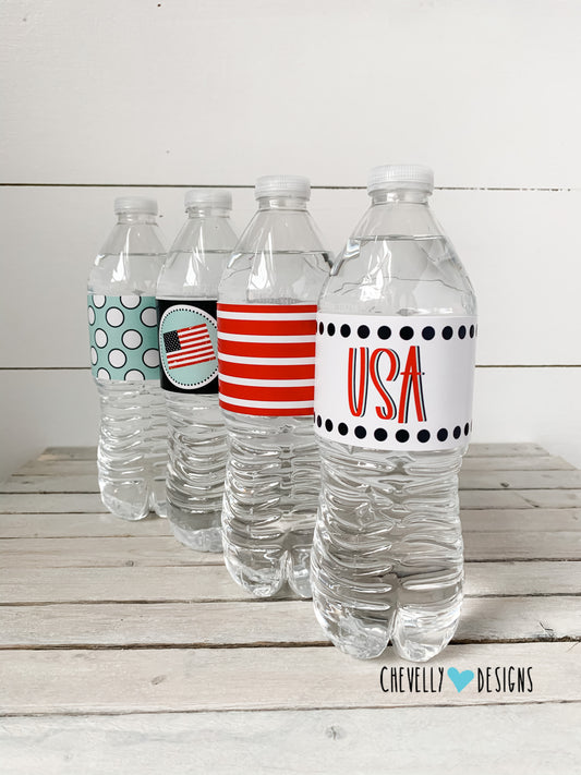Printable Patriotic Water Bottle Labels | Instant Digital Download