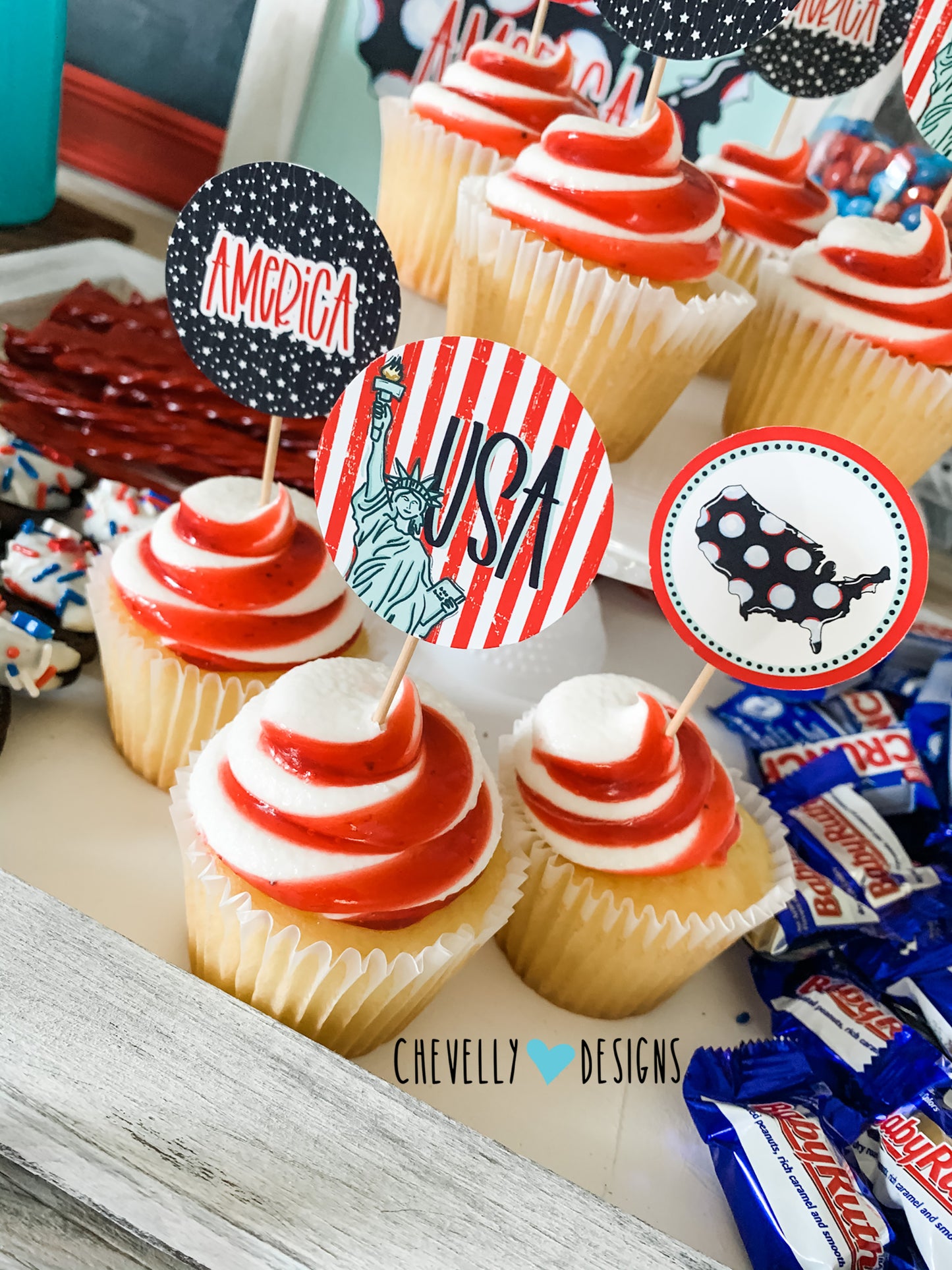 Printable 4th of July 2" Cupcake Toppers - Circle Tags | Instant Download Digital File