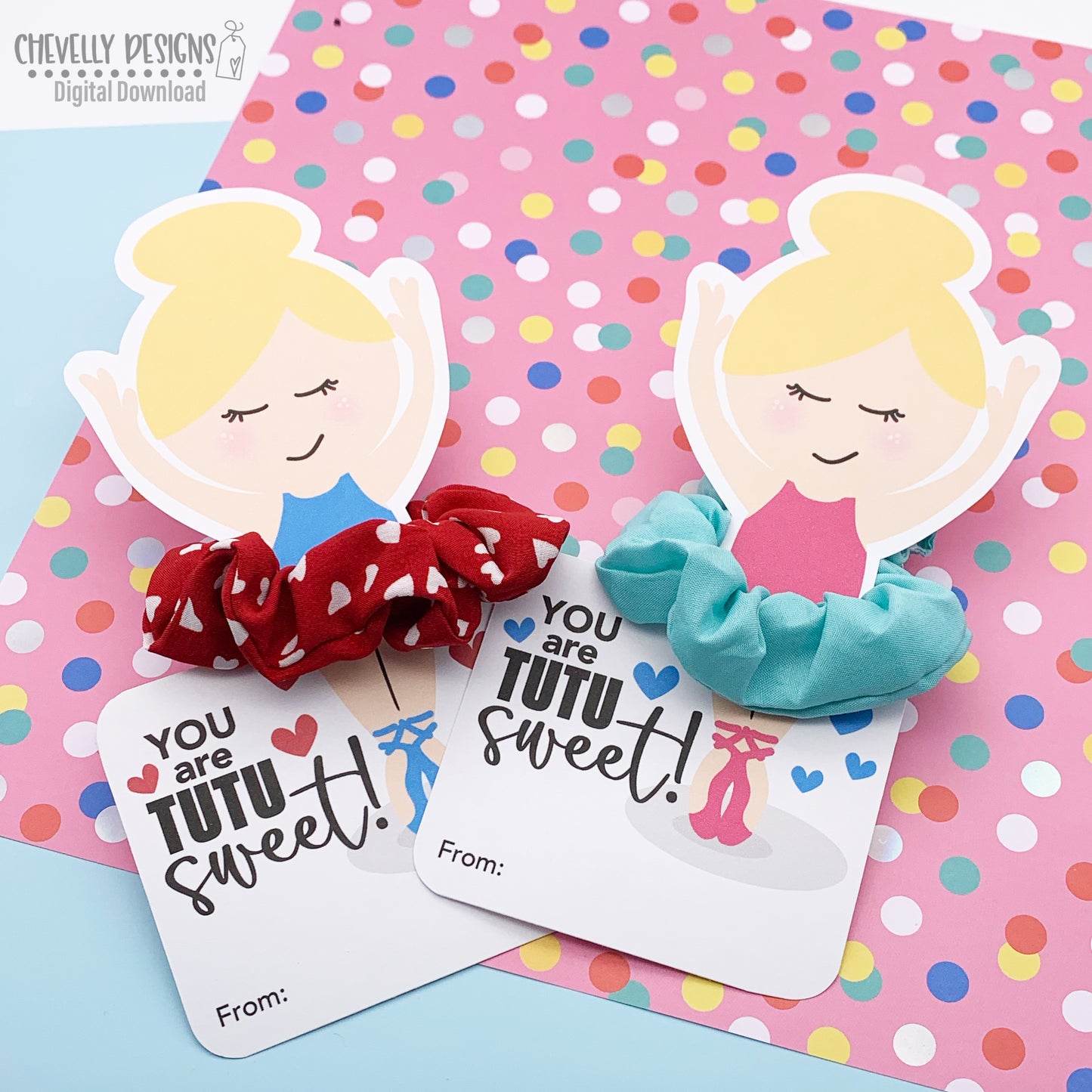 Printable Ballet Scrunchie Cards - Dancing With You is Tutu Fun - Blonde Haired Ballerina