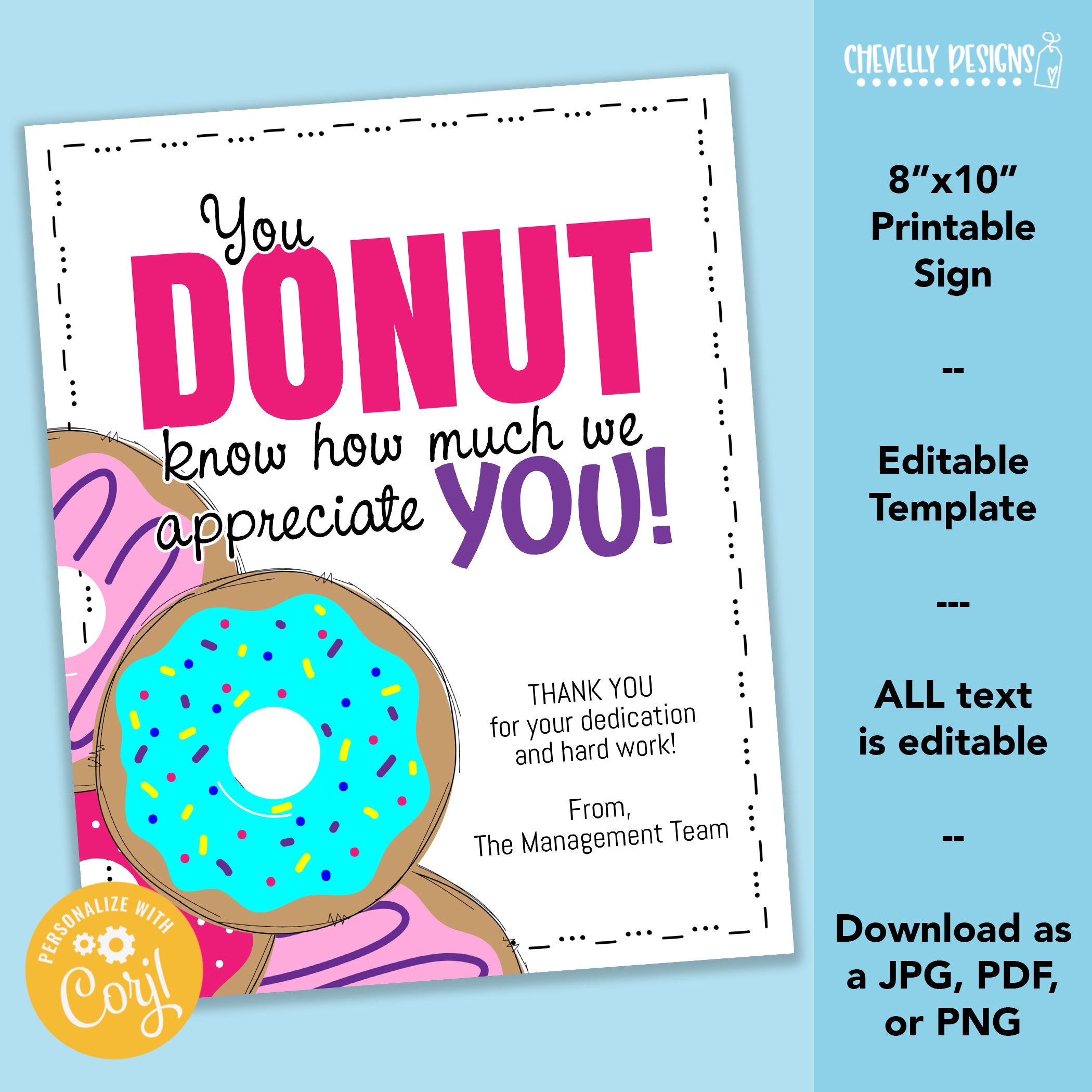 Editable - 8x10 Printable Donut Staff Appreciation Week - Printable Br ...