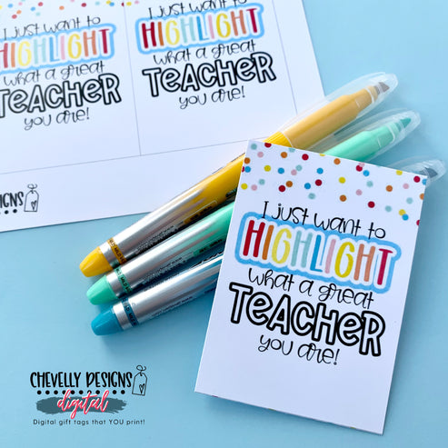 Printable Highlighter Great Teacher Gift Tags >>>Instant Digi ...