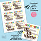 Editable - Thank You Teacher Appreciation Gift Tags for M&Ms Candy - Printable Digital File