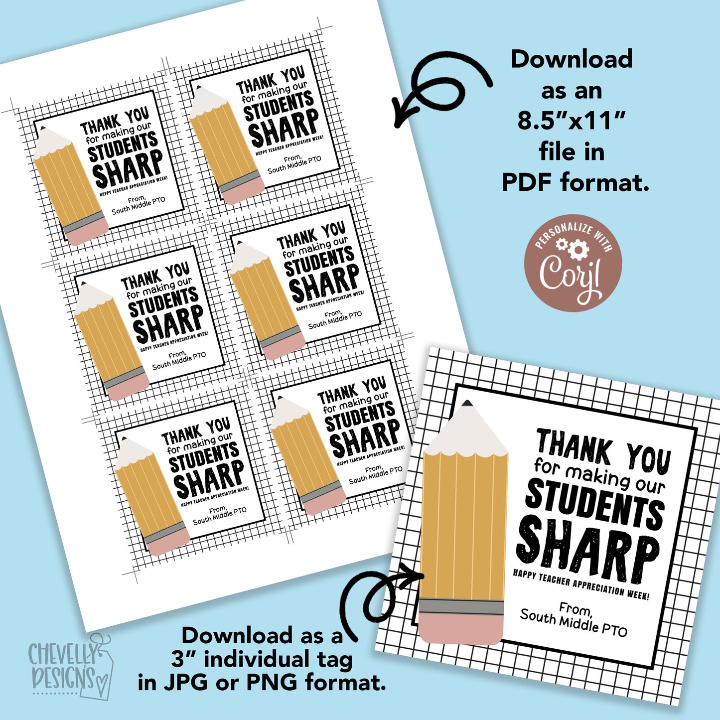 EDITABLE - Thank You For Making Our Students Sharp - Teacher Appreciation Gift Tags - Printable Digital File