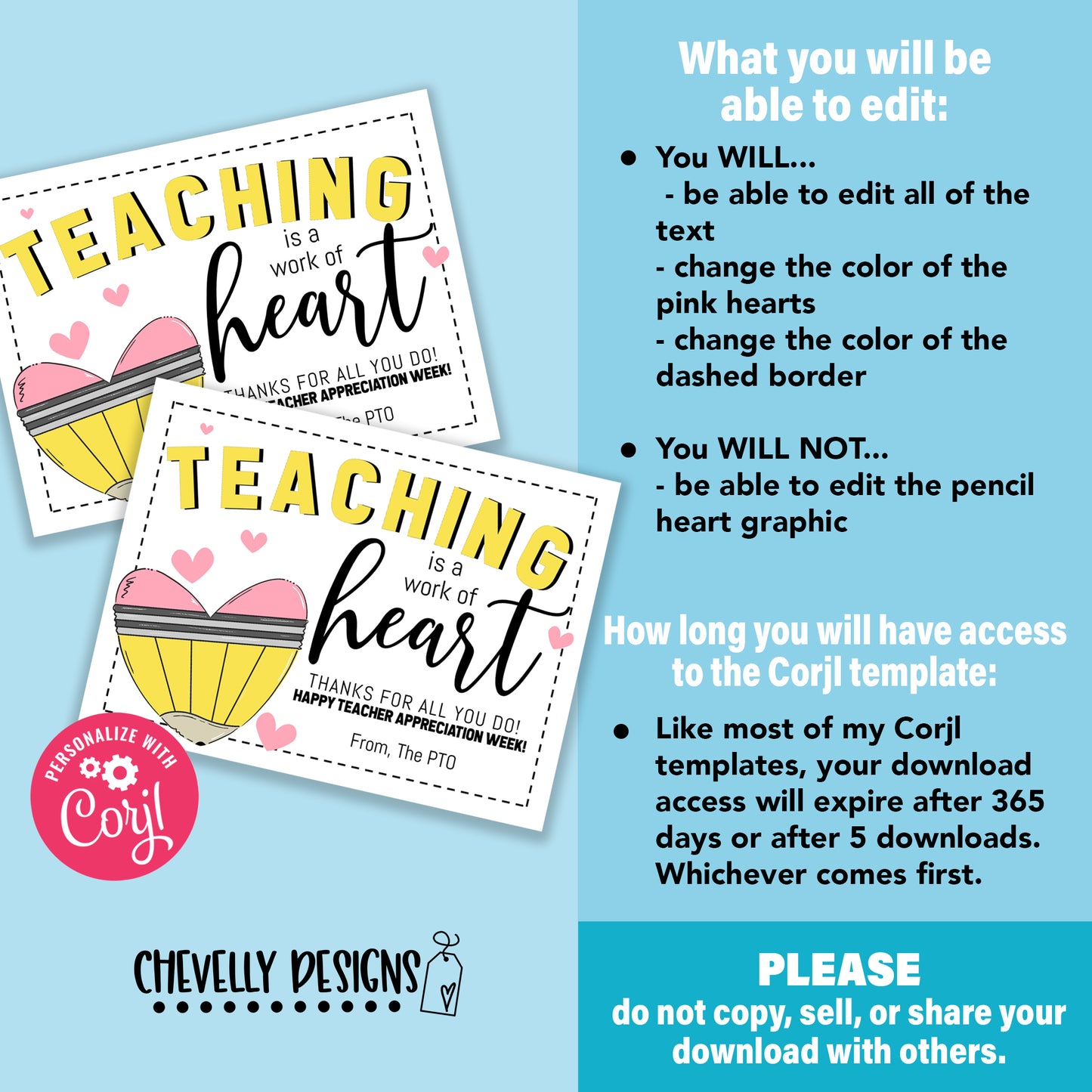 EDITABLE - Teaching is a Work of Heart - Teacher Appreciation Gift Tags - Printable Digital File